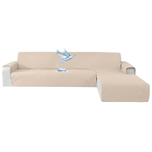 YSTELLAA Impermeável capa sofá Chaise comprida 2 praças, cobertura sofá haise longa esquerda/direita universal reversível, anti-gato e cão animal de estimação, protetor antimanchas e resistente, bege