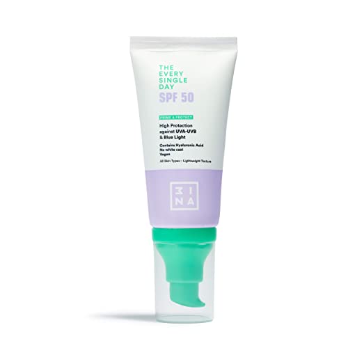3INA MAKEUP - The Every Single Day SPF50 - Protetor solar facial com ácido hialurónico - creme alta proteção contra raios UVA-UVB e luz azul - Vegan - Cruelty Free