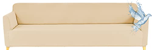 Poligino Capa para sofá com apoios de braços, 4 lugares, extensível, impermeável, bege
