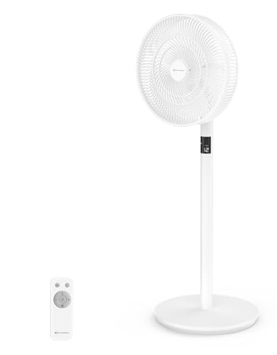 MYCARBON Ventoinha de pé silenciosa de 14" 23 W 20 dB motor DC, oscilação horizontal (60 ° - 90 ° - 120 °), 3 altura ajustável (48 cm, 74 cm e 102 cm), 12 velocidades, temporizador de 12 h, com