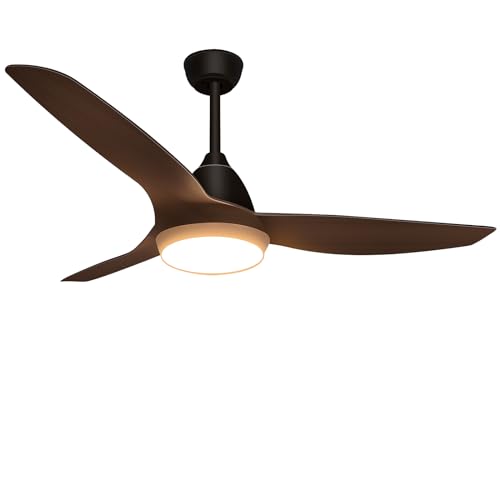 snsok Ventoinha de teto com luz silenciosa, motor DC, 6 velocidades, 3 cores, temporizador, modo de risa natural, altura dupla, ideal para o verão e inverno (castanho, 132 cm)