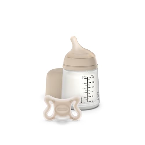 Suavinex, Biberão anticólico Chupeta zero zero. Biberão de 180 ml com étnico de fluxo adaptável (A) e chupeta recém-nascidos tamanho - 2/2 meses. Adequado para rematuras, respeita a amamentação e leve