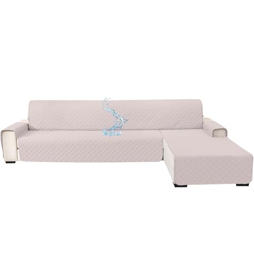 YSTELLAA 100 % capas impermeáveis para sofá Chaise Longue 3 lugares (L 255 cm), cobertura sofás Chaise longo esquerdo/direito reversível, protetor sofá Chaise longo gato cão, bege