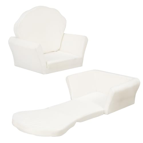 COSYLAND Poltrona infantil 2 em 1, a partir de 18 meses, sofá de brincar para crianças, sofá infantil dobrável, mini sofá, esquina para quarto infantil (branco lanoso)