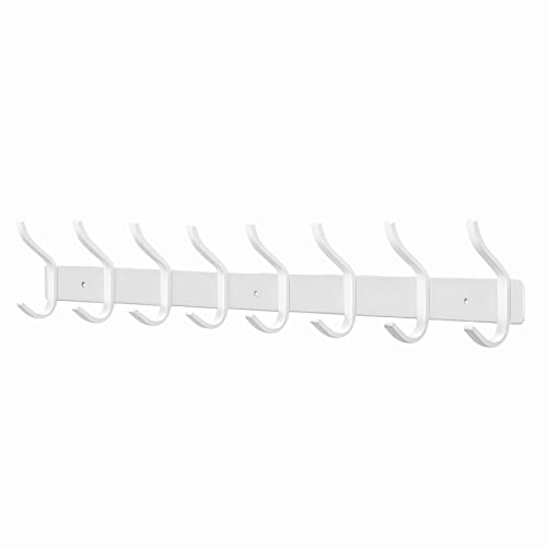 MEIJO Cabides de parede com 8 ganchos, ganchos cabides de montagem na parede em aço inoxidável ganchos ganchos cabide para entrada, cozinha, casa de banho (8 ganchos, branco)