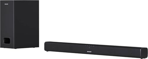Sharp HT-SBW110 2.1 Slim - Barra de som cinema em casa (Bluetooth, HDMI ARC/CE, potência máxima total de saída: 180 w, áudio ótico digital, AUX, 80 cm) cor preta