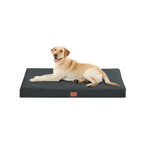 WAVVE Cama ortopédica extra grande 112 x 81 x 7,6 cm, colchão cão impermeável lavável, sofá cão ortopédica removível, tapete cão com espuma de caixa de ovos, cinzento