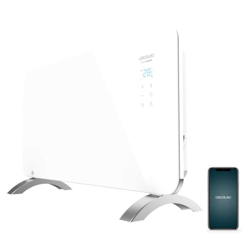 Cecotec Radiador elétrico de baixo consumo Ready Warm 6700 Crystal Connection. Wifi, 1500 W, termostato regulável, temporizador, suporte de pé, proteção sobreaquecimento, branco