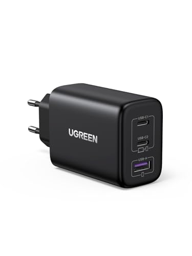 UGREEN Carregador USB C de 65 W, carregador USB 2 USB C e 1 USB A PD 3.0 PPS, compatível com Galaxy S24/S23/S22/S21, MacBook Pro/Air, iPad Pro/Air, iPhone 16/15/14/13, Google Pixel 7 Pro/ 6A preto