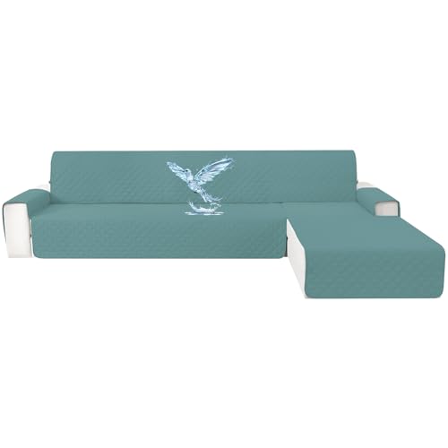 CYCMACO Waterproof Capa sofá Chaise Long 4 lugares, capa Chaise longa direita/esquerda reversível, universal, ajustável, antiderrapante, lavável, para gatos cães, azul claro