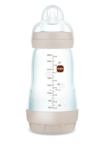 MAM Biberão anticólicos, 2-4 meses, 260 ml, com Tetina 2 fluxo médio de silicone de fácil aceitação, auto-esterilizável e fácil de limpar, MAM Easy Start Anti-Colic, neutro mate, pack de 1 unidade