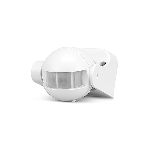 Garza - Detector de movimento por infravermelhos orientável para interior e exterior, proteção IP44, tempo e luminosidade reguláveis, ângulo de deteção de 180º, branco