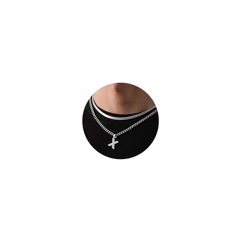 Esmoly Colar homem com letra A-Z prata preto ouro corrente de aço inoxidável corrente cubana corrente de cobra corrente dupla ajustável presentes originais para homem 18 + 20 polegadas