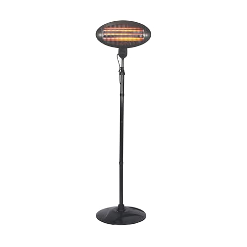 Perel Aquecimento de terraço cirúrgico, 2000 W, quartzo, com cabo, proteção contra tampa, 3 níveis de aquecimento, altura ajustável, resistente a projeções de água, metal, preto