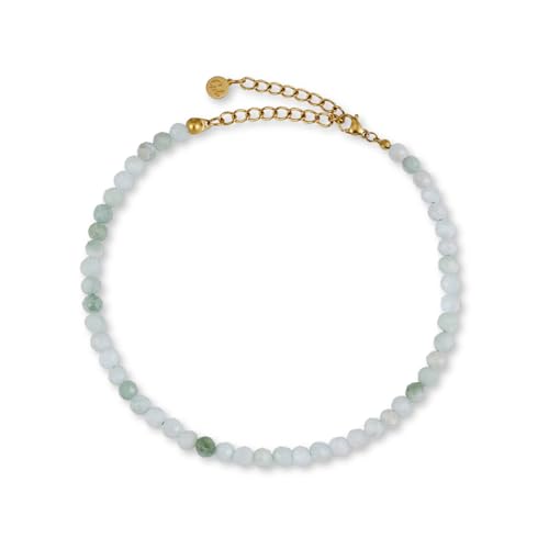 GD GOOD.designs Tornozeleiras femininas com contas de jade autêntico 4 mm - impermeável - tornozeleira de pedra natural colorida com fecho ajustável em ouro de 18 K