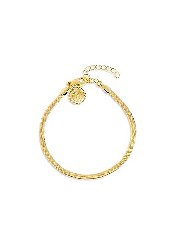 SINGULARU - Pulseira Lisse S. Aço com acabamento em casa de banho de ouro de 18 Kt. Corrente plana. Tamanho Único 16 cm com extensão de 3 cm. Joias para mulher