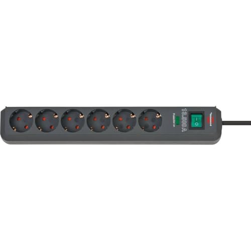 Brennenstuhl Eco-Line Extensão de tomadas com 6 tomadas de energia e proteção contra surtos (cabo de 5 m, interruptor iluminado, proteção contra sobretensão até 13,500 A) antracite