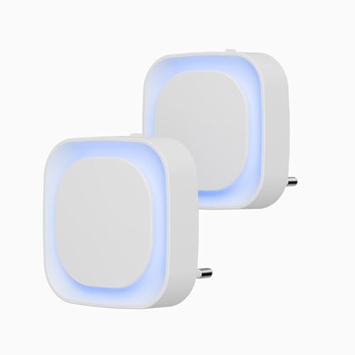 YUNLEX Luz noturna com tomada 2 peças LED luz noturna infantil com sensor repuscular, brilho de nível 3, muito adequado para quartos de crianças, escada, quarto, cozinha, casa de banho, azul