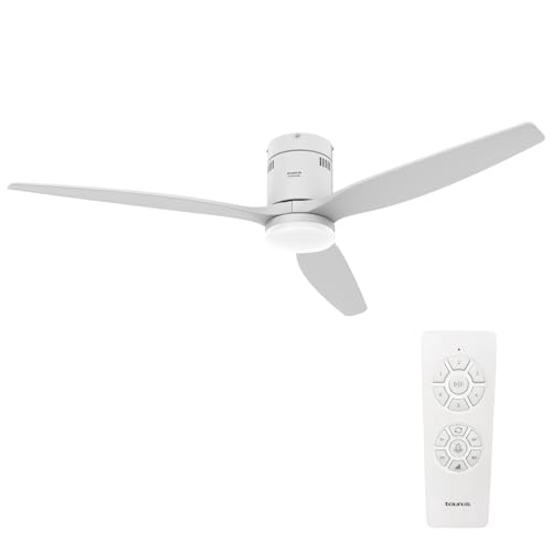 Taurus - Polar 3B PURE Ventoinha de teto com comando à distância | 30 W | madeira natural | branco | ultra silencioso | 3 pás de 132 de diâmetro, função verão e inverno | temporizador | LED