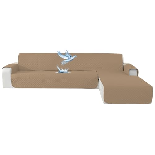 YSTELLAA Impermeável capa sofá Chaise Long 4 lugares, cobertura sofá haise longa esquerda / direita universal reversível, anti-gato e cão animal de estimação, protetor antimanchas e resistente, café