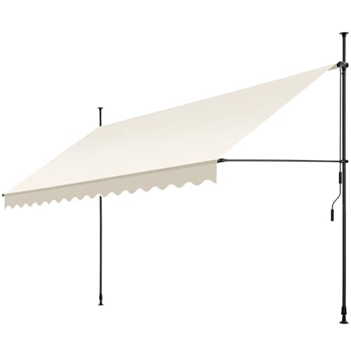 tectake® Toldo de terraço manual regulável em altura com manivela, com sombra de varanda, sem brocas, com terraços extensíveis, resistente a raios UV, proteção solar e repelente de água, 400 cm, bege