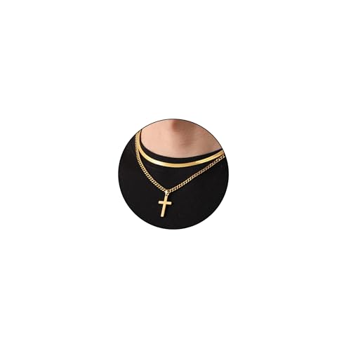 Esmoly Colar cruz homem prata ouro preto colar personalizado com letra A-Z Necklace 316 L aço inoxidável corrente cubana presentes originais para homem 18 + 20 polegadas