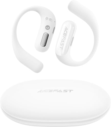 ACEFAST Auriculares Open-Ear Bluetooth 5.4, auriculares desportivos ultrafinos, mal visíveis, ajuste confortável, som potente, chamadas claras, controlo tátil, APP controlo, IP54, branco