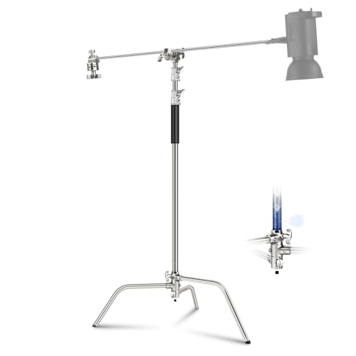 NEEWER Suporte C com braço Boom Pro 100% aço inoxidável, altura máxima de 330 cm, almofada de ar, suporte de luz de fotografia resistente com braço de apoio de 128 cm para refletor de caixa de luz
