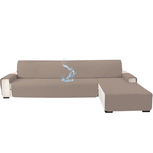 YSTELLAA 100 % capas impermeáveis para sofá Chaise Longue 4 lugares (L 280 cm), cobertura sofás haise longo esquerdo/direito reversível, protetor sofá haise longo gato cão, café claro