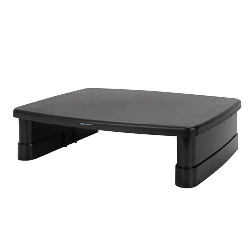 Amazon Basics Suporte de mesa retangular ajustável para monitor de computador para reduzir a tensão do pescoço, adapta-se a monitores e computadores portáteis de até 22 lbs, preto