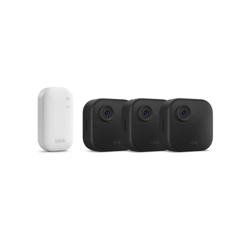 Nueva Blink Outdoor 4: cámara de seguridad inteligente HD sin cables, 2 años de autonomía, detección de movimiento optimizada, compatible con Alexa(sistema de 3 cámaras con Sync Module Core incluido)