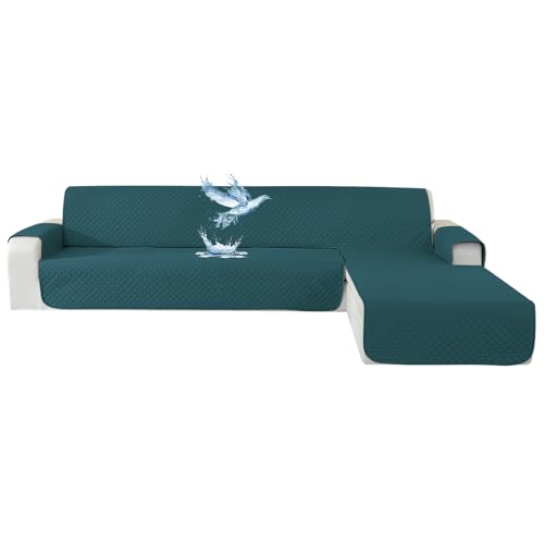 YSTELLAA Impermeável capa sofá Chaise Long 3 lugares, cobertura sofá haise longa esquerda/direita universal reversível, anti-gato e cão animal de estimação, protetor antimanchas e resistente, verde