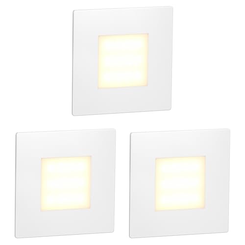 ledscom.de 3 LED luz de escada/luz de parede embutida FEX para interior e exterior, angular, 85 x 85 mm, branco quente