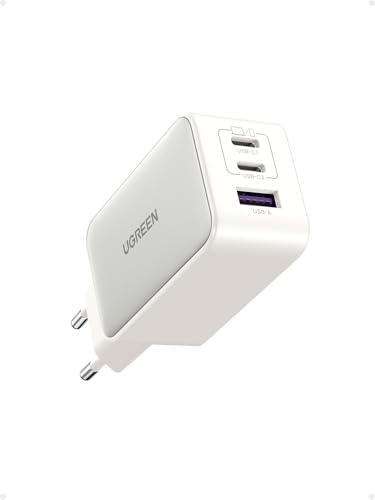 UGREEN Nexode 65W USB C GAN Tech Carregador de 3 portas, adaptador de alimentação USB C, compatível com MacBook Air, iPhone 16/15/14/13, iPad, Samsung Galaxy S24/ S23/ S22, Google Pixel 7 Pro branco