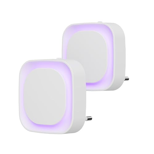 YUNLEX Luz noturna com tomada 2 peças LED luz noturna infantil com sensor repuscular, brilho de nível 3, muito adequado para quartos de crianças, escada, quarto, cozinha, casa de banho (violet)