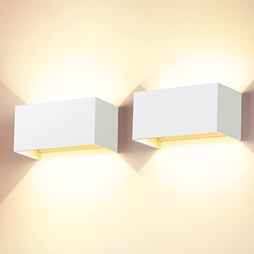 Cwycfw 24 W Aplique parede exterior/interior 2 peças 3000 K branco quente ângulo de feixe ajustável impermeável IP65 (branco)