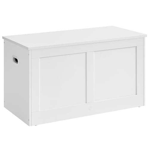 VASAGLE Chest, Blanket Box com 2 dobradiças de segurança, Shoe Storage Bench, estilo barn, 40 x 80 x 46,5 cm, para Hallway, bedroom, sala de estar, branco mate, LSB064W01