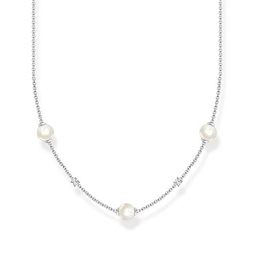 THOMAS SABO Colar de pérolas com pedras brancas de prata de lei 925 KE2120-167-14-L45V, 38-45 cm, prata esterlina, zircônia cúbica, Prata esterlina, Zircónia cúbica