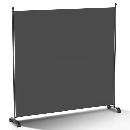 Vigevee Biombo separador de ambientes, dobrável, independente, biombo com rodas, para roupa, privacidade, 1 unidade, 187 x 181 cm, biombo para escritórios, varandas, antracite