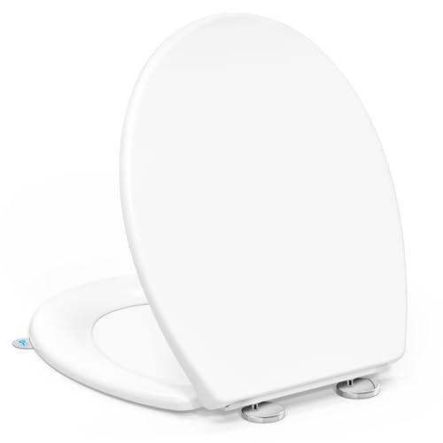 YEAUPE PRO Tampa Wc em forma ou universal, assento sanitário macio em forma de O com libertação rápida para facilitar a limpeza, branco, 44,6 x 37,2 x 5,2 cm