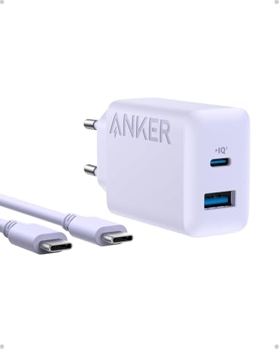Anker Carregador iPhone carregamento rápido USB C 20W, com 2 portas, para iPhone 16/16 Plus/16 Pro/16 Pro Max/15/iPad e muito mais (cabo USB C de 1,5 m incluído)