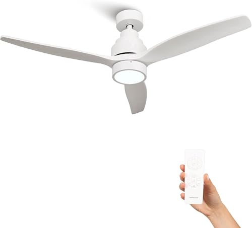 Mellerware - Ventoinha de teto com controlo remoto Brizy Bright | 45 W | 6 velocidades | ultra silenciosa, 3 pás de 132 de diâmetro, função verão e inverno, temporizador | LED | White
