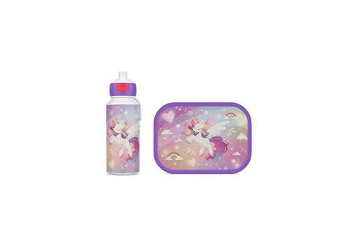 Mepal - Conjunto de almoço campus - Lancheira para crianças com garrafa Pop-up e lancheira, conjunto de almoço para a escola ou para levar - sem BPA, 400 750 ml - Unicorn Glow