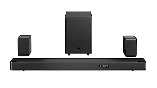 Hisense AX5125H Barra de som de 5.1.2, 500 W, subwoofer e altifalantes traseiros sem fio, altifalantes com tira teto, Dolby Atmos, Hi Concerto, 7 modos EQ, 4K Pass Through, Bluetooth 5.3