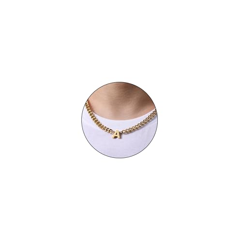 Esmoly Colar homem com letra A-Z prata preto ouro corrente de aço inoxidável corrente cubana ajustável presentes originais para homem 18 + 2 polegadas