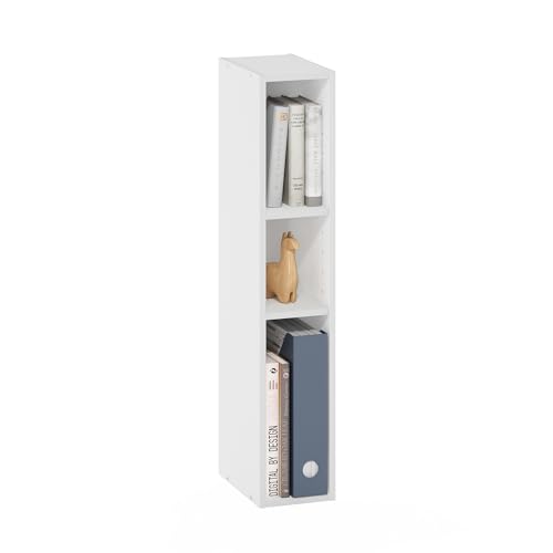 Furinno Capa livraria com estante para economizar espaço de 3 níveis, largura 15 cm, branco