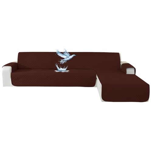 YSTELLAA Impermeável capa sofá Chaise Long 3 lugares, cobertura sofá haise longa esquerda/direita universal reversível, anti-gato e cão animal de estimação, protetor antimanchas e resistente, café