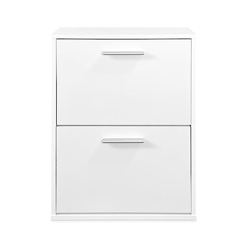 Homey - Sapato com 2 portas, móveis para sapatos estreitos, modelo alais, acabamento em branco, medidas: 73 cm (altura) x 54 cm (largura) x 18 cm (fundo) prático e funcional