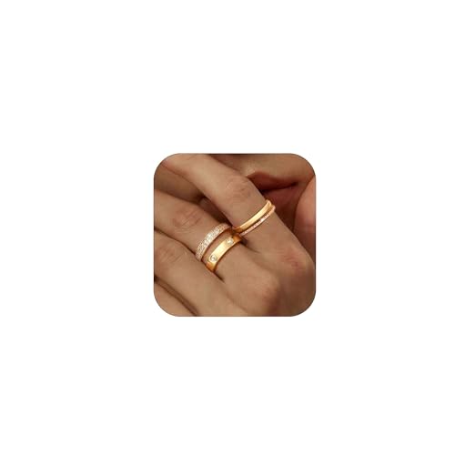 ZHESHY 3 peças anéis de ouro prata mulher 18 k empilháveis simples zircão cubo anel Set não mancha anéis de noivado casamento promessa presente de aniversário casal para menina mulher homem tamanho