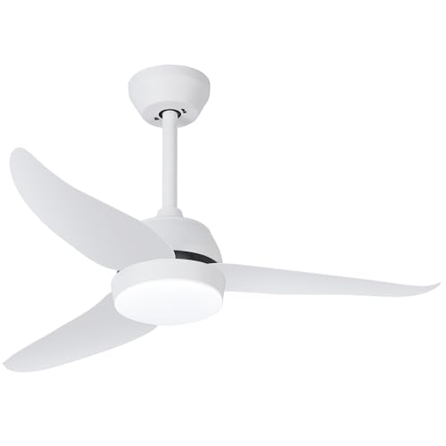 snsok Ventoinha de teto com luz silenciosa, motor DC, 6 velocidades, 3 cores, temporizador, modo de risa natural, altura dupla, ideal para o verão e inverno (branco, 92 cm)